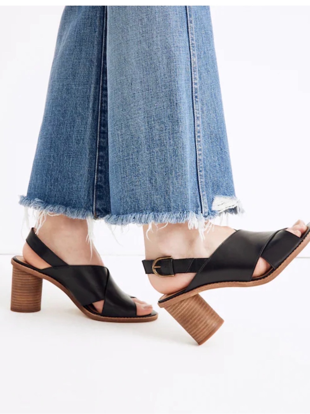 Madewell The Ruthie Crisscross Sandal‎ In Leather True Black Block Heel Size 9